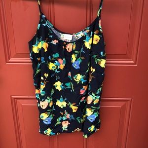 Navy blue floral spaghetti strap blouse